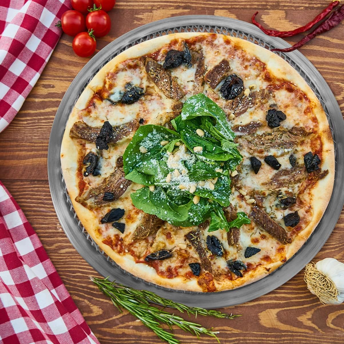 3pcs Aluminum Pizza Pan Set for Baking - Round Pie Pans for Kitchen, Reusable Serving Tray in Silver Color