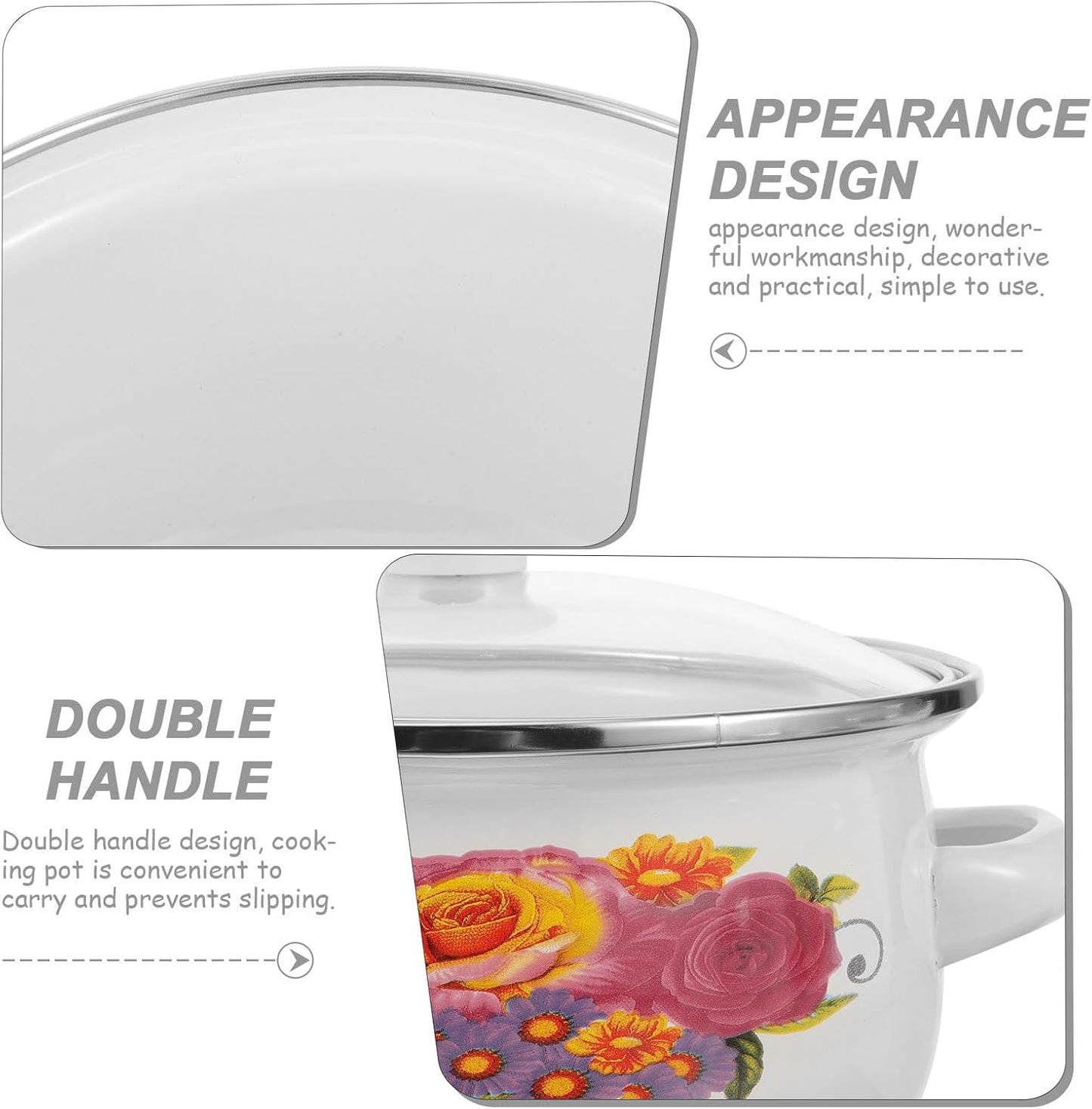 3Pcs Flower Enamel Stockpot Set with Stackable Casserole and Sauce Pans for Kitchen Cooking