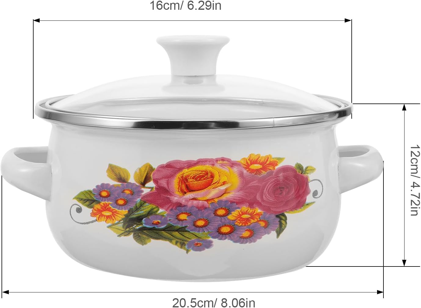 3Pcs Flower Enamel Stockpot Set with Stackable Casserole and Sauce Pans for Kitchen Cooking