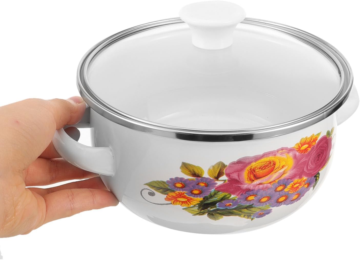 3Pcs Flower Enamel Stockpot Set with Stackable Casserole and Sauce Pans for Kitchen Cooking