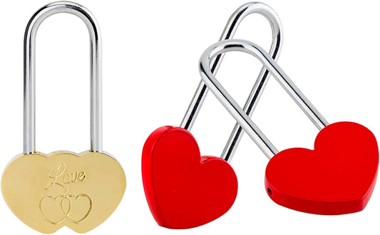 3PCS VeYocilk Love Lock Heart Padlock - 3.5" 50mm Wish Lock for Fence and Bridge - Everlasting Love Symbol (No Key)