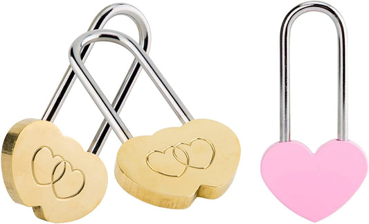 3PCS VeYocilk Love Lock Heart Padlock, 3.5" 50mm Without Key, Everlasting Love for Fence & Bridge