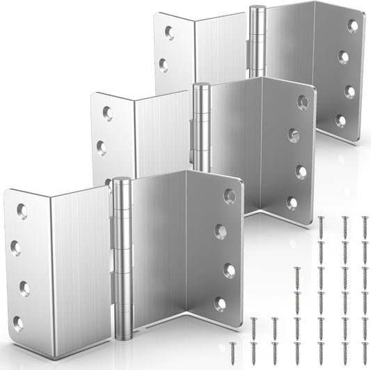 4" Ball Bearing Offset Door Hinges, 1/4" Radius Corner, Expandable - 2" Widen Doorway, Easy Installation, Brushed Nickel (3 Pack)