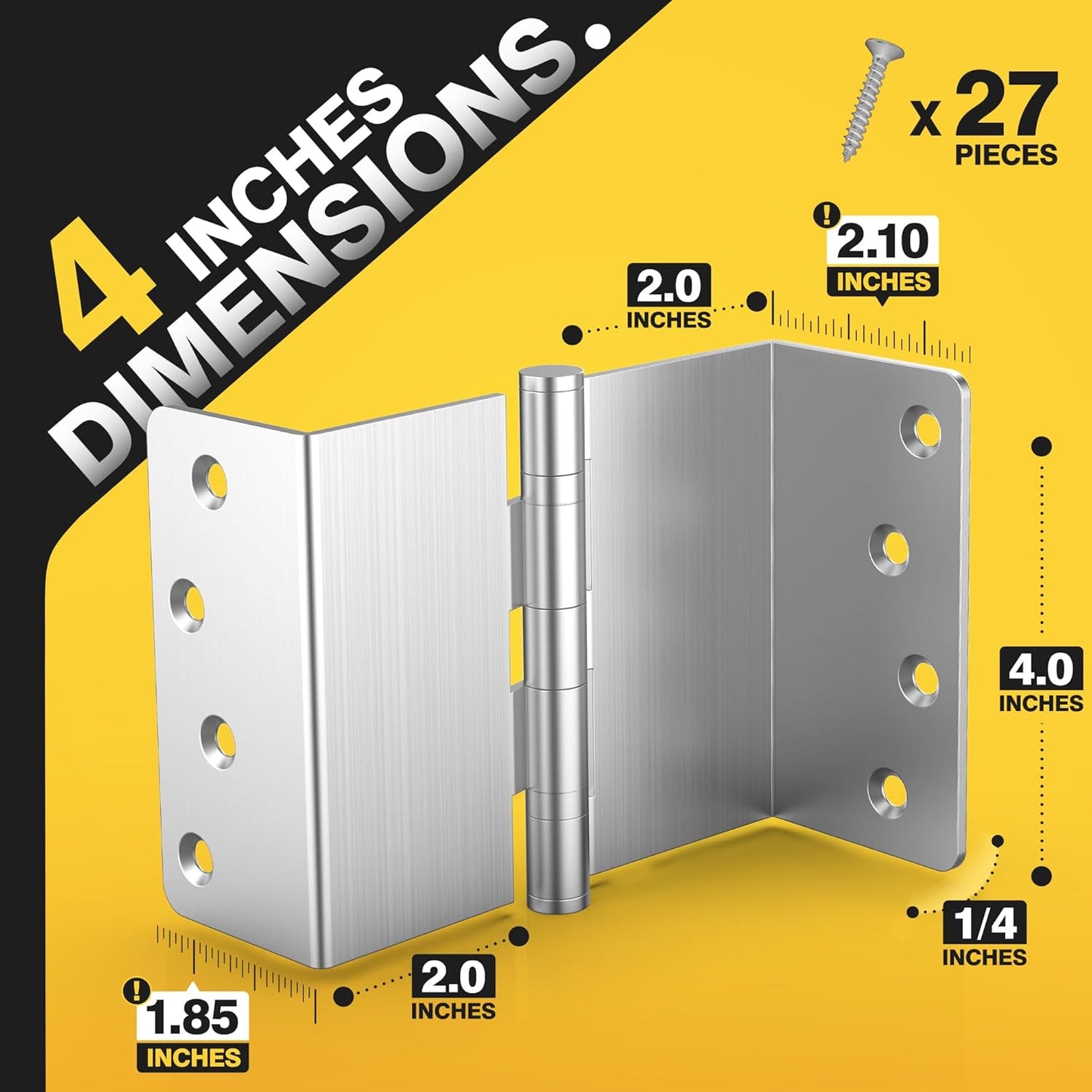 4" Ball Bearing Offset Door Hinges, 1/4" Radius Corner, Expandable - 2" Widen Doorway, Easy Installation, Brushed Nickel (3 Pack)