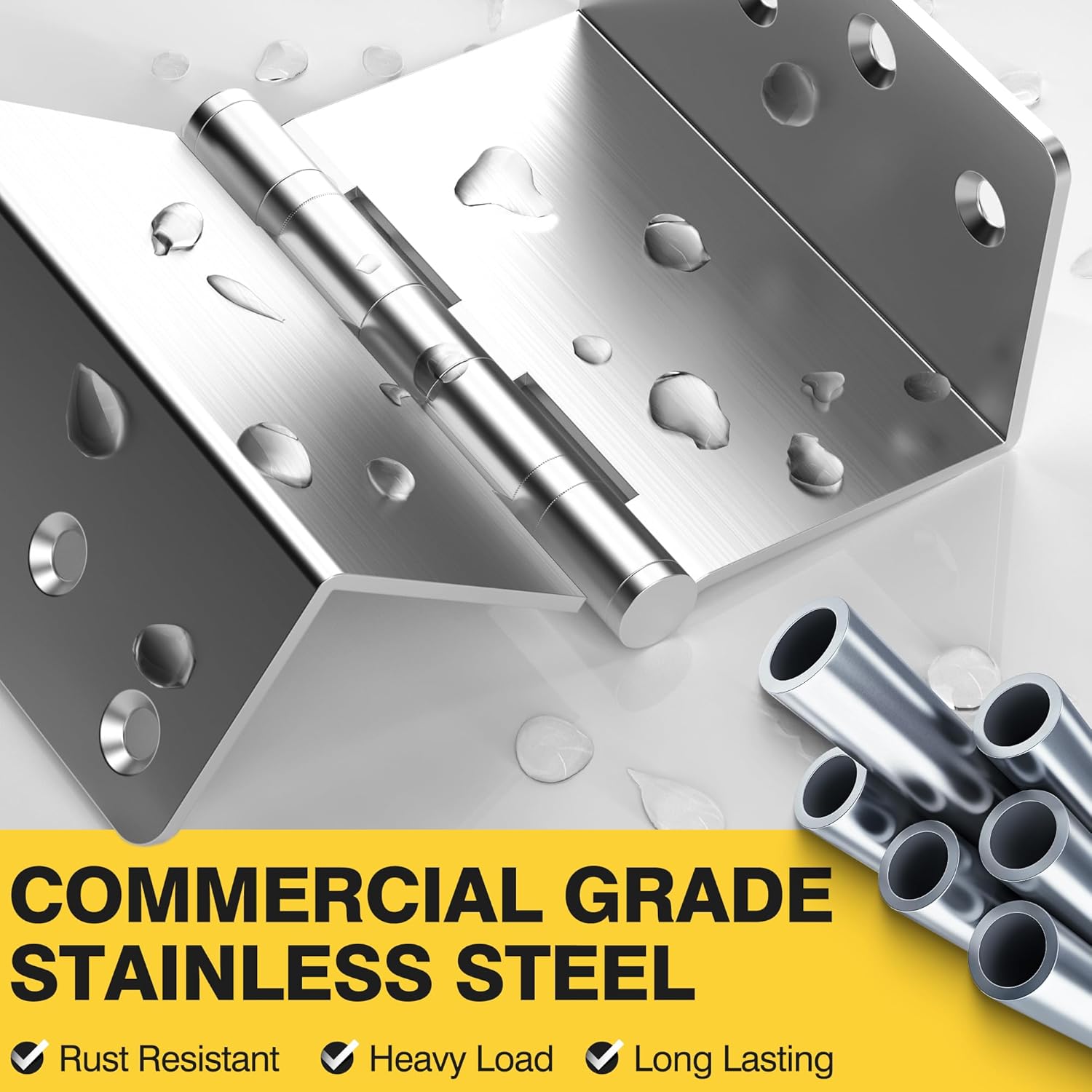 4" Ball Bearing Offset Door Hinges, 1/4" Radius Corner, Expandable - 2" Widen Doorway, Easy Installation, Brushed Nickel (3 Pack)