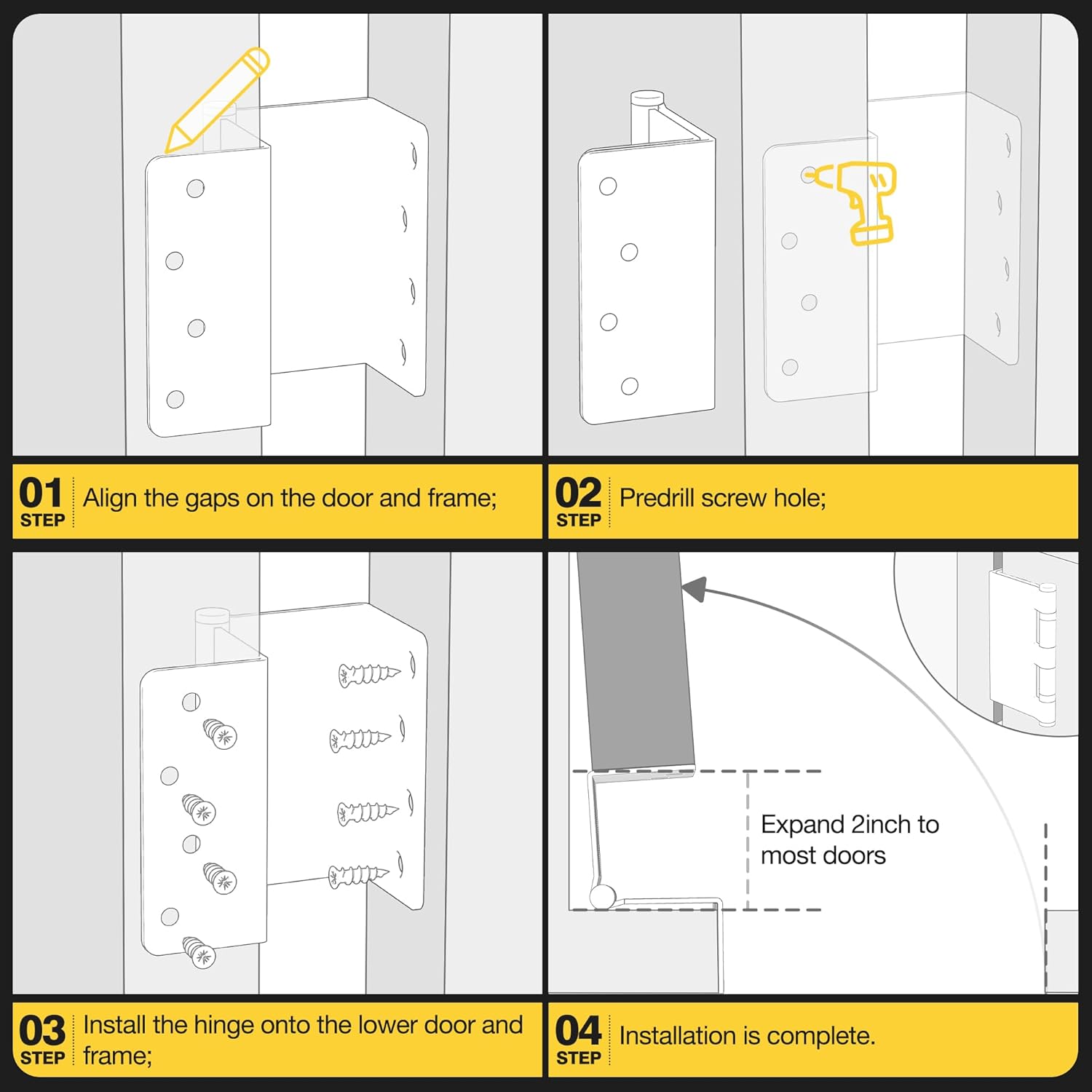 4" Ball Bearing Offset Door Hinges, 1/4" Radius Corner, Expandable - 2" Widen Doorway, Easy Installation, Brushed Nickel (3 Pack)