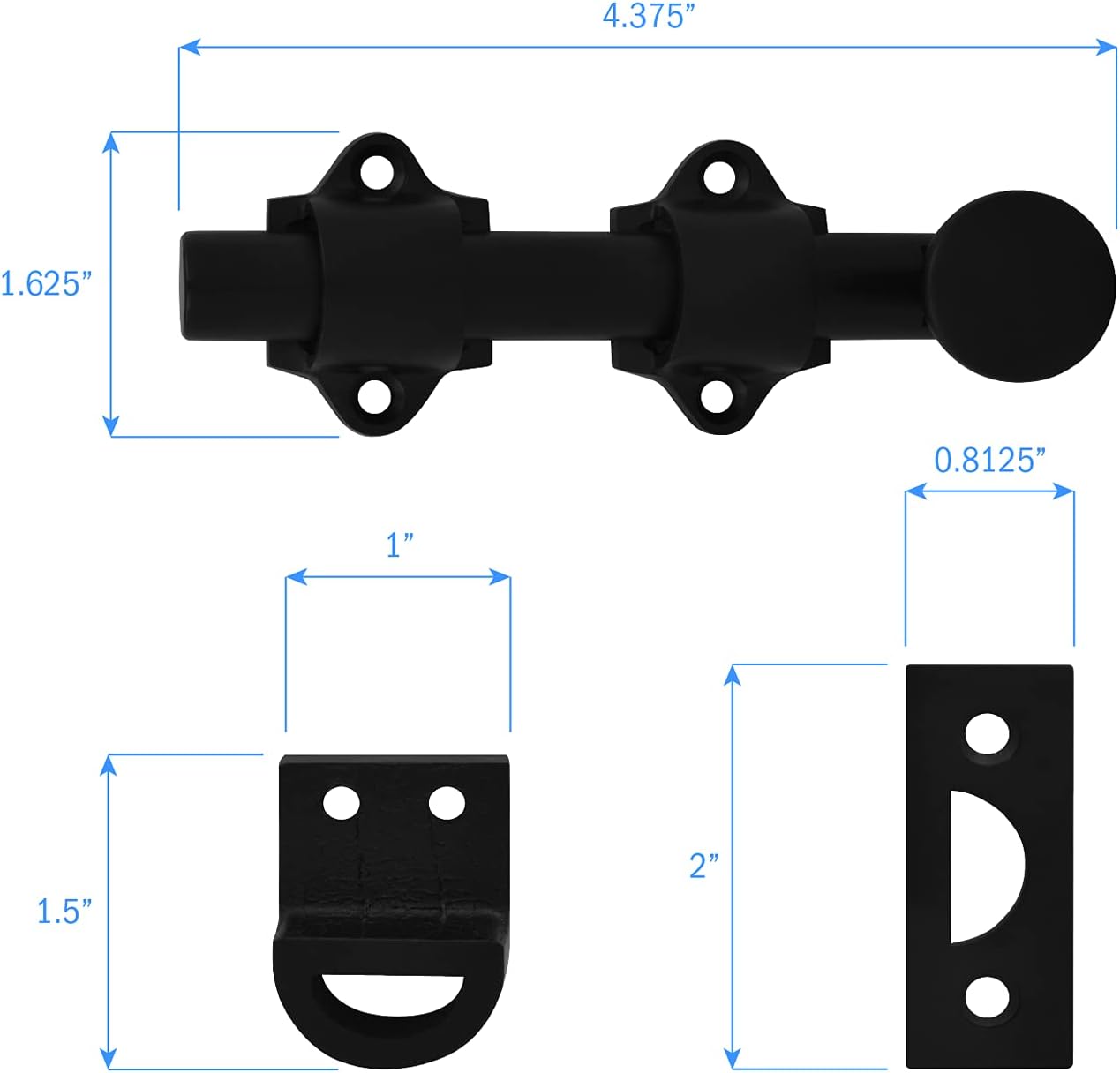 4" Black Heavy Duty Solid Brass Dutch Door Surface Bolt by Nuk3y