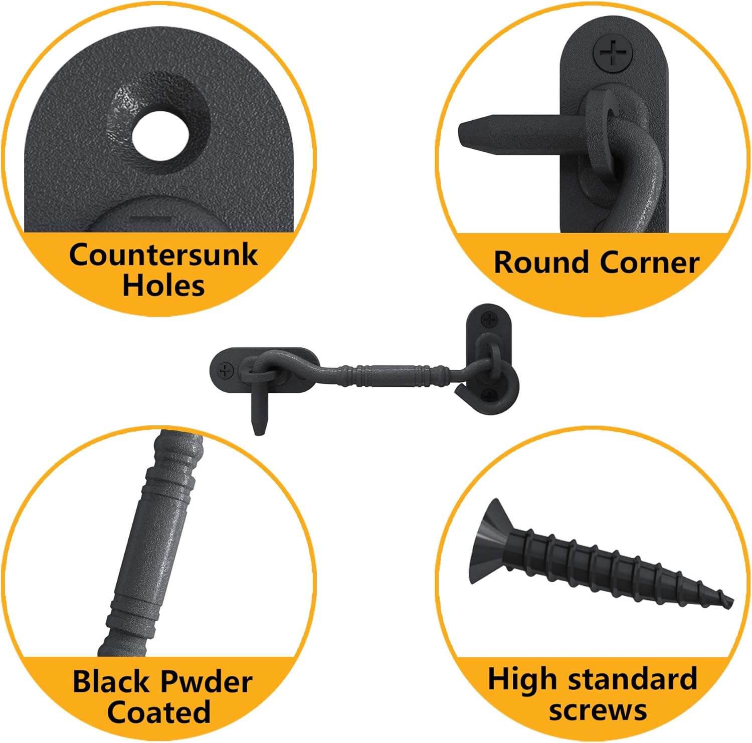 4" Black Privacy Hook Latch for Sliding Barn Door by Skysen (2802)
