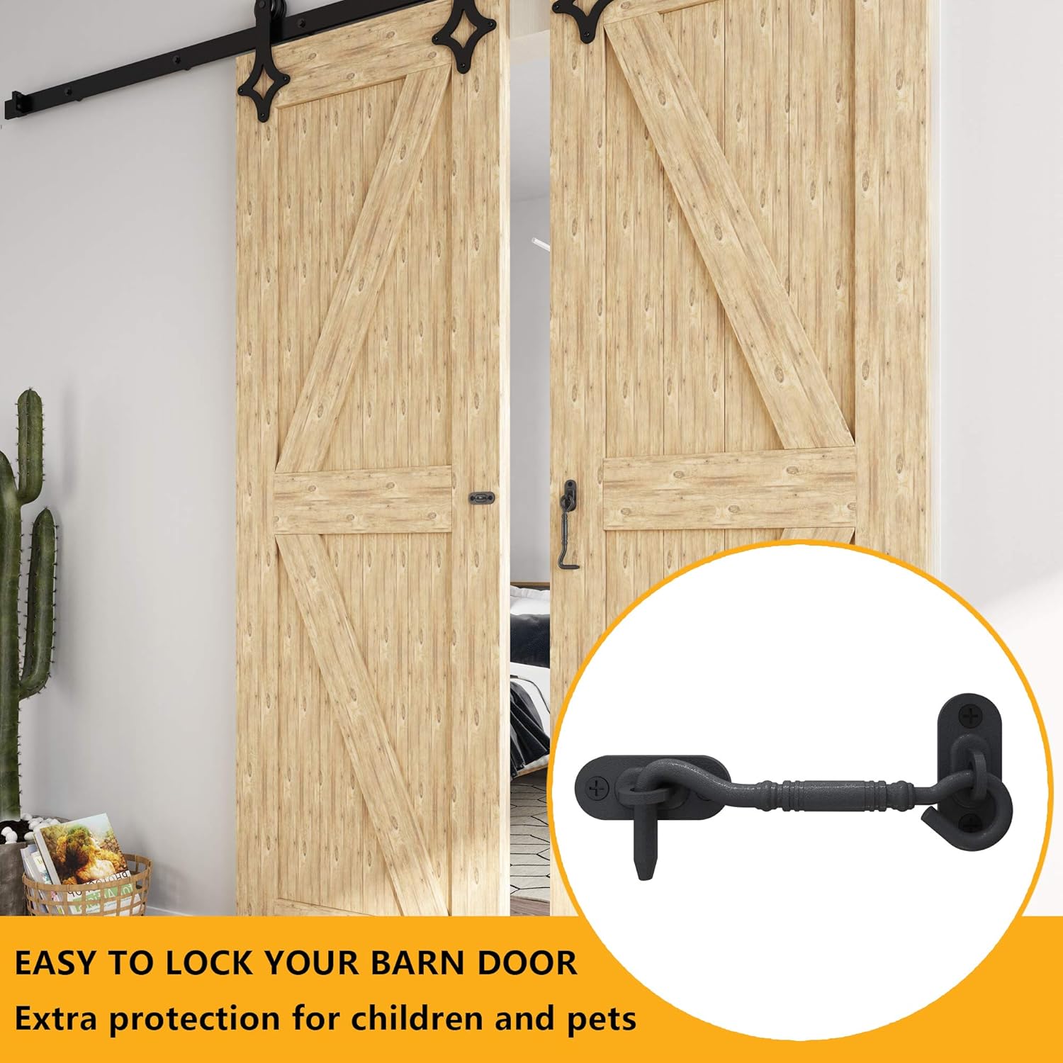 4" Black Privacy Hook Latch for Sliding Barn Door by Skysen (2802)