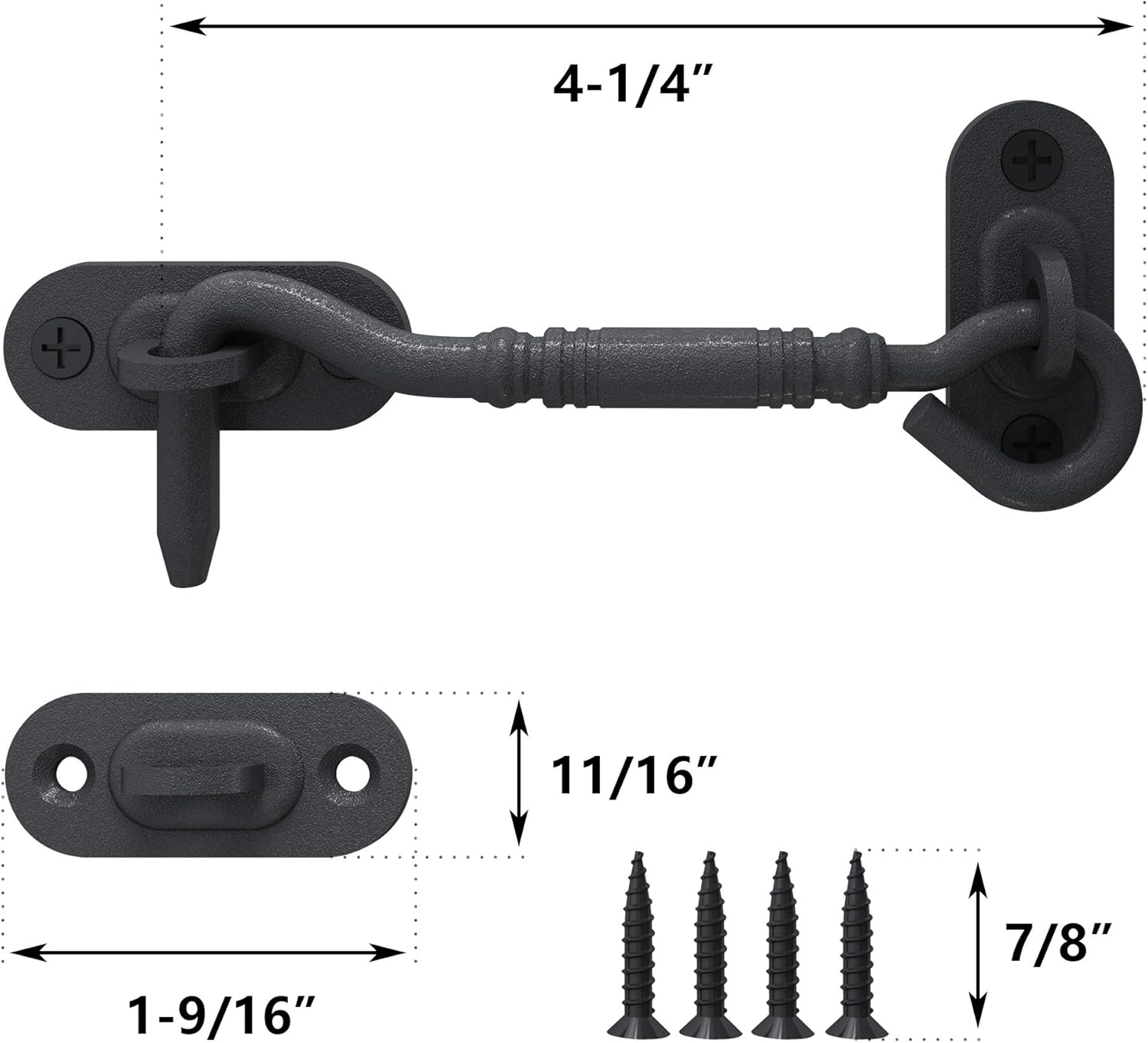 4" Black Privacy Hook Latch for Sliding Barn Door by Skysen (2802)