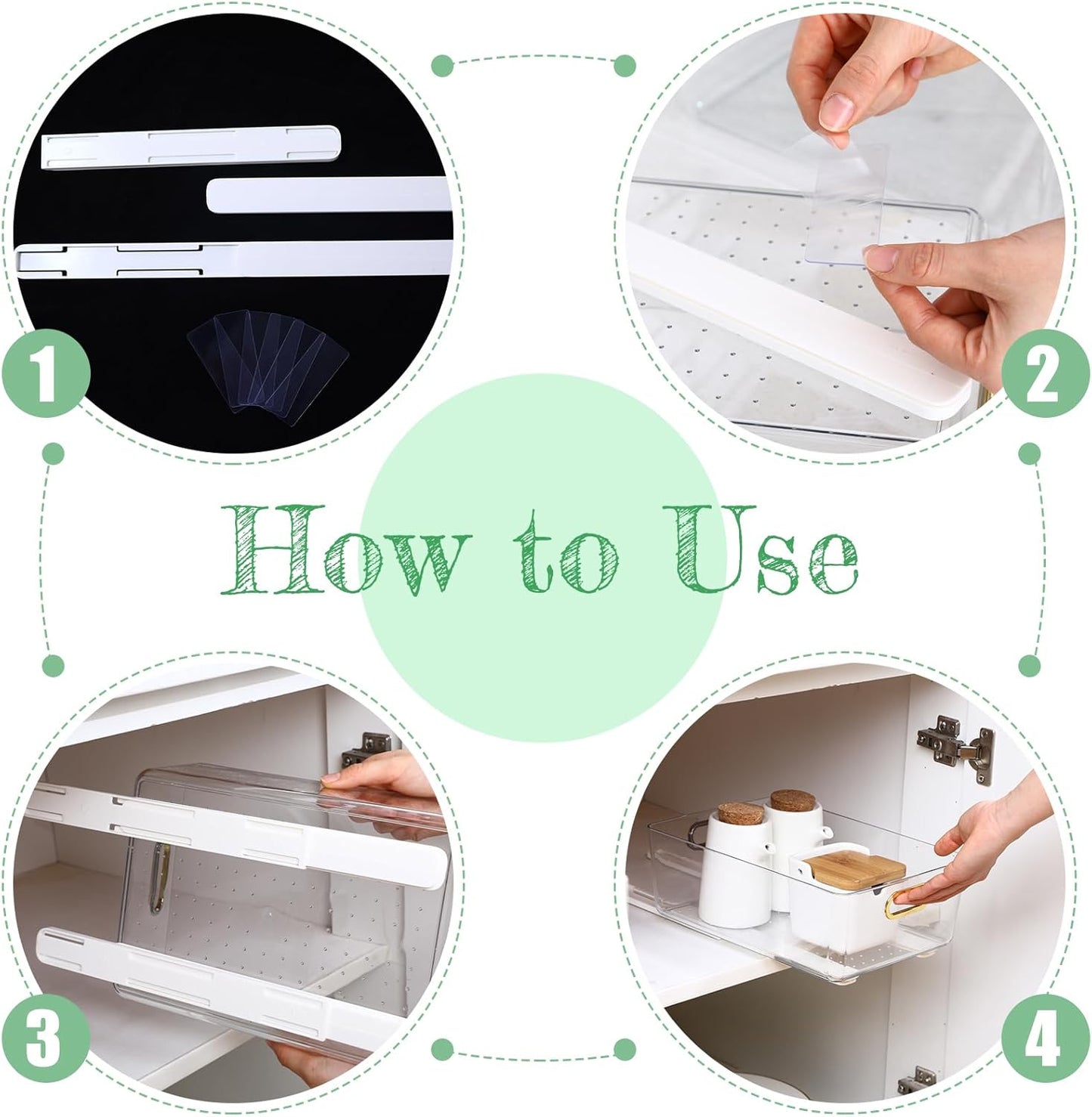 4-Count CroBlissful Adhesive Drawer Sliders for Cabinets & Office Organizers - Easy Glide Replacement Rails for School Supplies