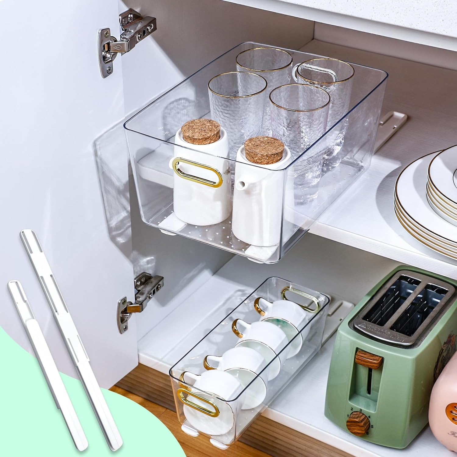 4-Count CroBlissful Adhesive Drawer Sliders for Cabinets & Office Organizers - Easy Glide Replacement Rails for School Supplies