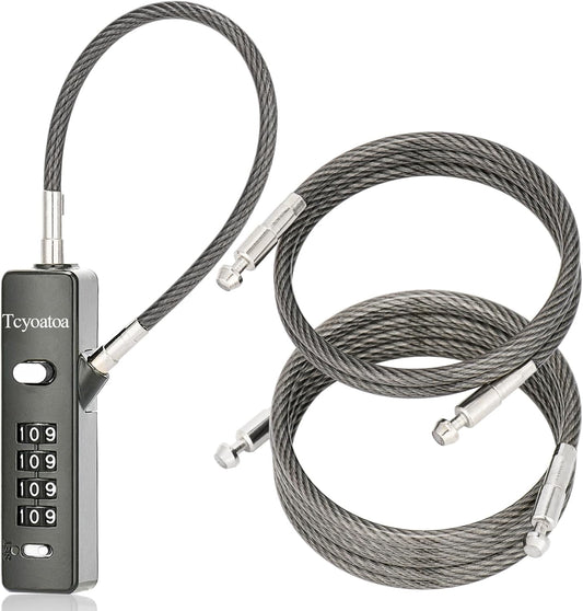 4-Digit Combination Cable Lock with 3 Rechangeable Steel Braided Ropes - Portable Gun-Grey Wire Lock for Bike, Locker, Cabinet, Fence