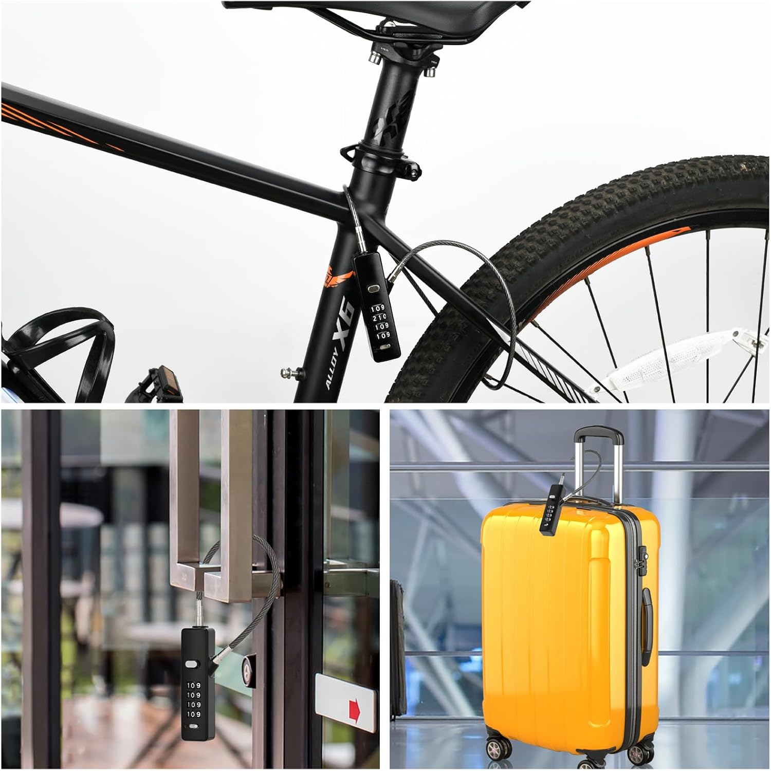 4-Digit Combination Cable Lock with 3 Rechangeable Steel Braided Ropes - Portable Gun-Grey Wire Lock for Bike, Locker, Cabinet, Fence