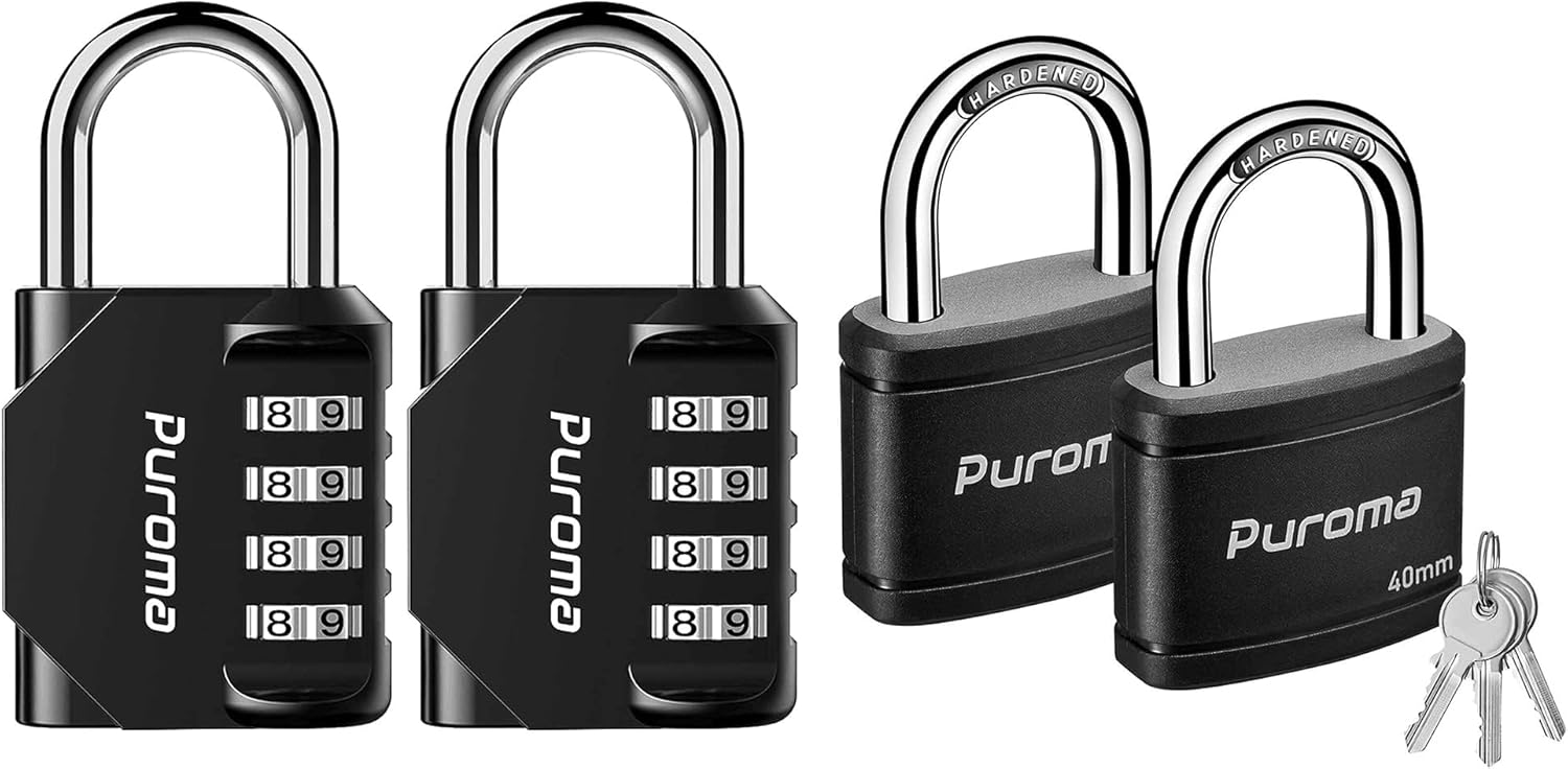 4 Digit Combination Locks & Keyed Padlocks Set for School Gym Locker, Outdoor Gate, Fence, Cabinet - Heavy-Duty Waterproof Design