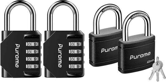4 Digit Combination Locks & Keyed Padlocks Set for School Gym Locker, Outdoor Gate, Fence, Cabinet - Heavy-Duty Waterproof Design