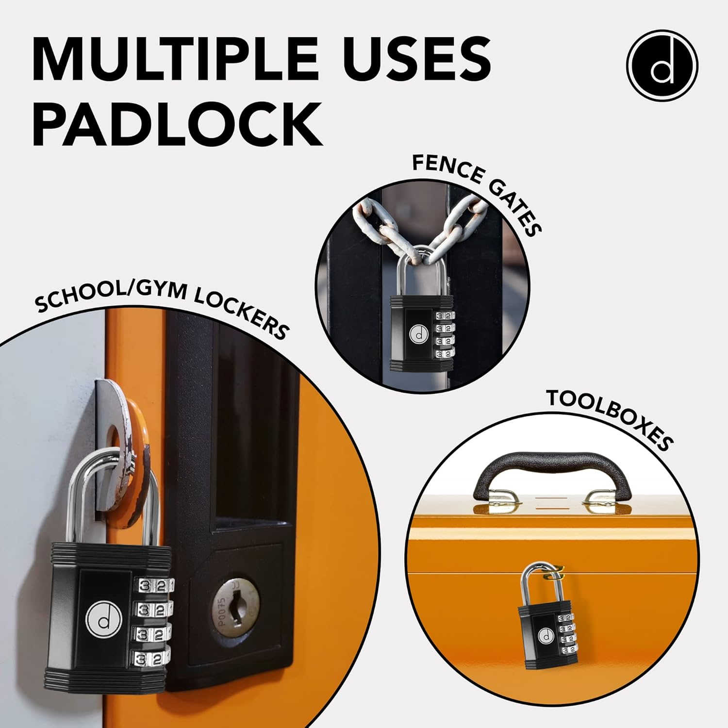 4-Digit Combination Padlock - Ideal for Gym, School Locker, Gate, Fence, Storage - Weatherproof Metal - Easy-to-Use Resettable Combo Lock - Black