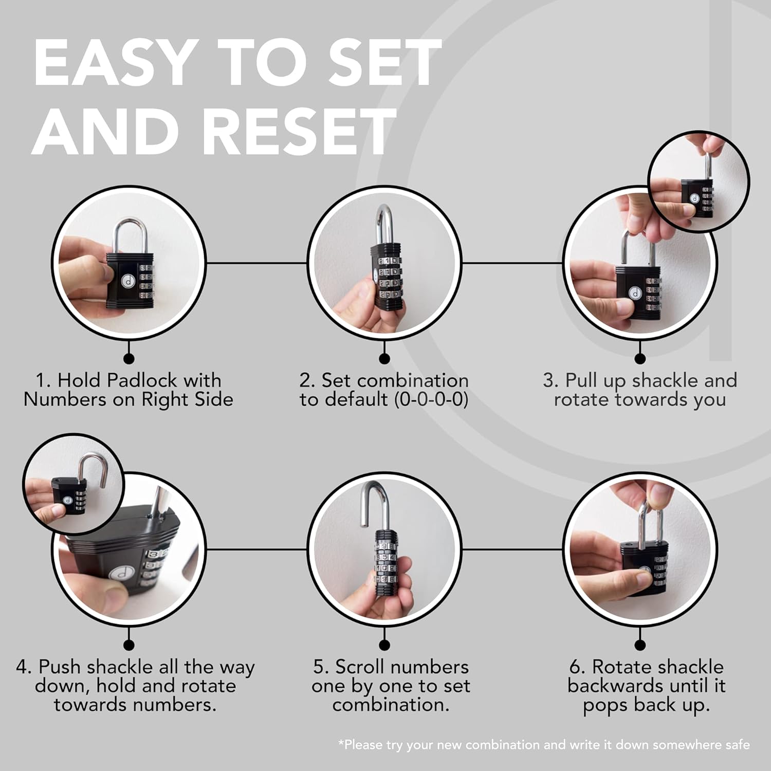 4-Digit Combination Padlock - Ideal for Gym, School Locker, Gate, Fence, Storage - Weatherproof Metal - Easy-to-Use Resettable Combo Lock - Black