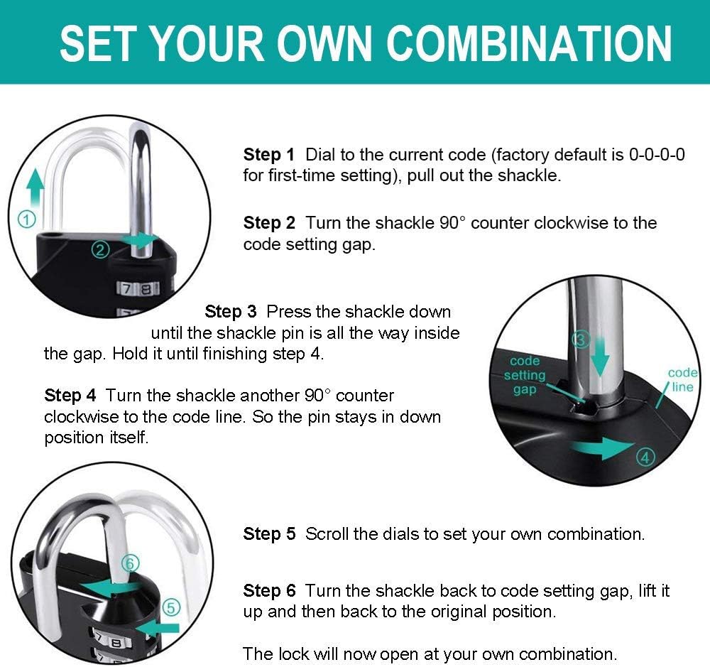 4 Digit Outdoor Combination Padlock for Gym, School, Gates, Doors, Hasps and Storage by ZHEGE
