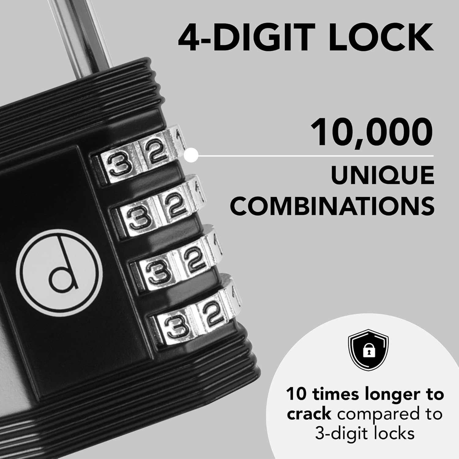 4 Digit Padlock Combination Lock for Gym, School Locker, Gate, Fence, Storage - Keyless, Resettable - Weatherproof Metal - Black