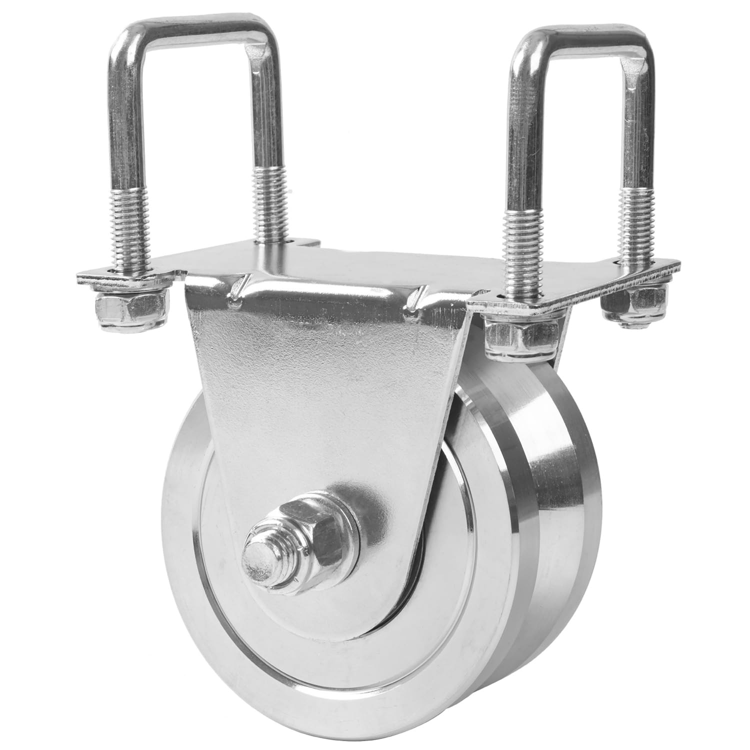 4" Heavy Duty V-Groove Wheel with Dual Bearing Bracket for Sliding Gates up to 3000lbs - Bolted External Mount, Solid Steel, Inverted V-Shape Track - No Welding Needed