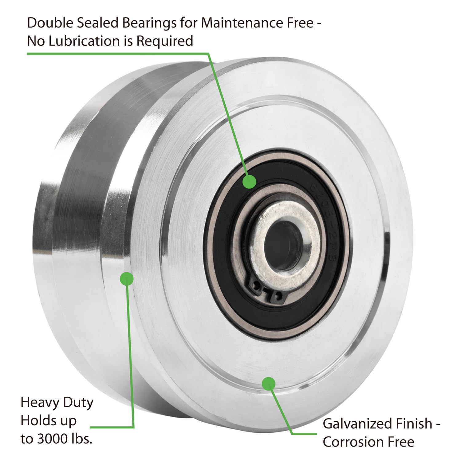 4" Heavy Duty V-Groove Wheel with Dual Bearing Bracket for Sliding Gates up to 3000lbs - Bolted External Mount, Solid Steel, Inverted V-Shape Track - No Welding Needed