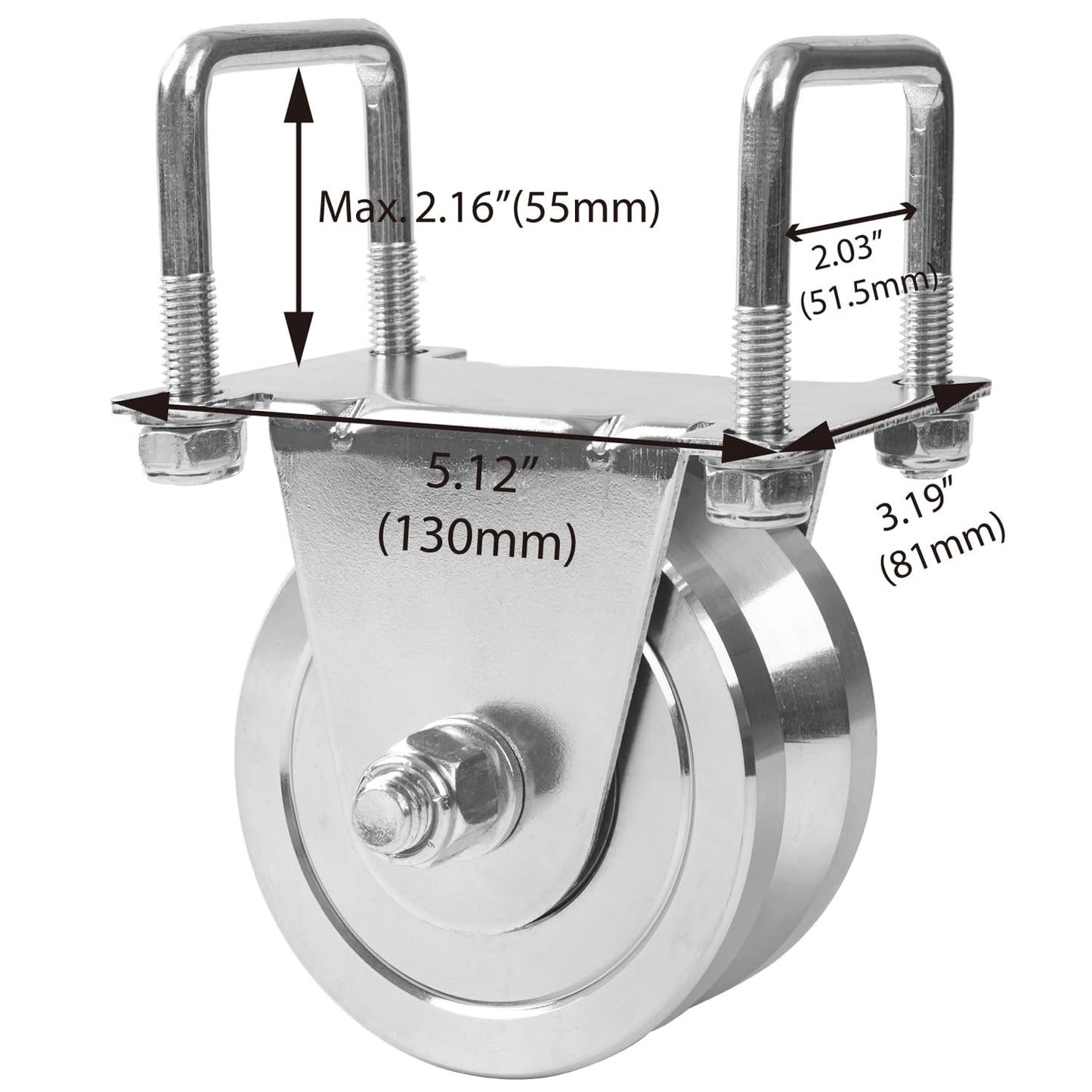 4" Heavy Duty V-Groove Wheel with Dual Bearing Bracket for Sliding Gates up to 3000lbs - Bolted External Mount, Solid Steel, Inverted V-Shape Track - No Welding Needed