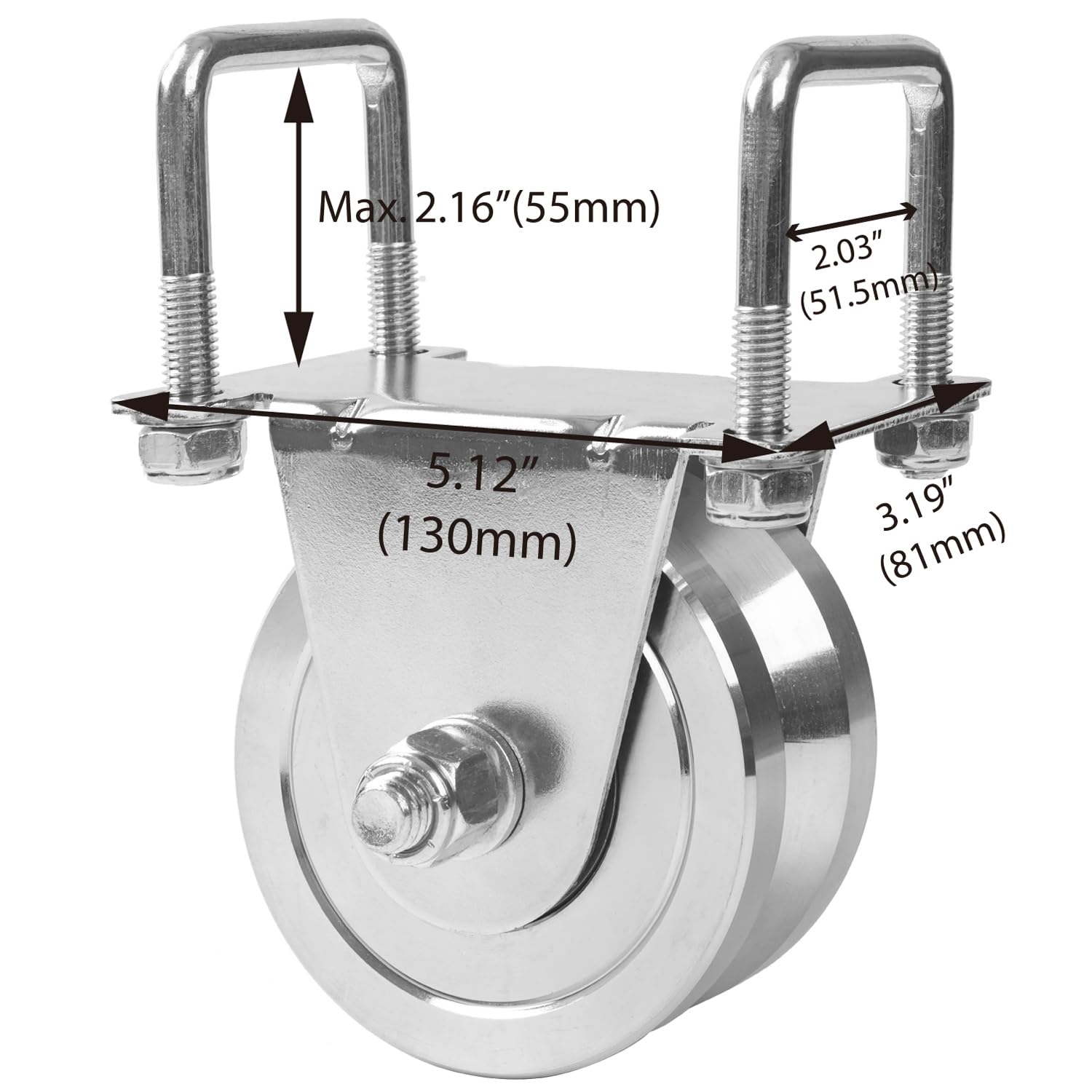 4" Heavy Duty V-Groove Wheel with Dual Bearing Bracket for Sliding Gates up to 3000lbs - Bolted External Mount, Solid Steel, Inverted V-Shape Track - No Welding Needed