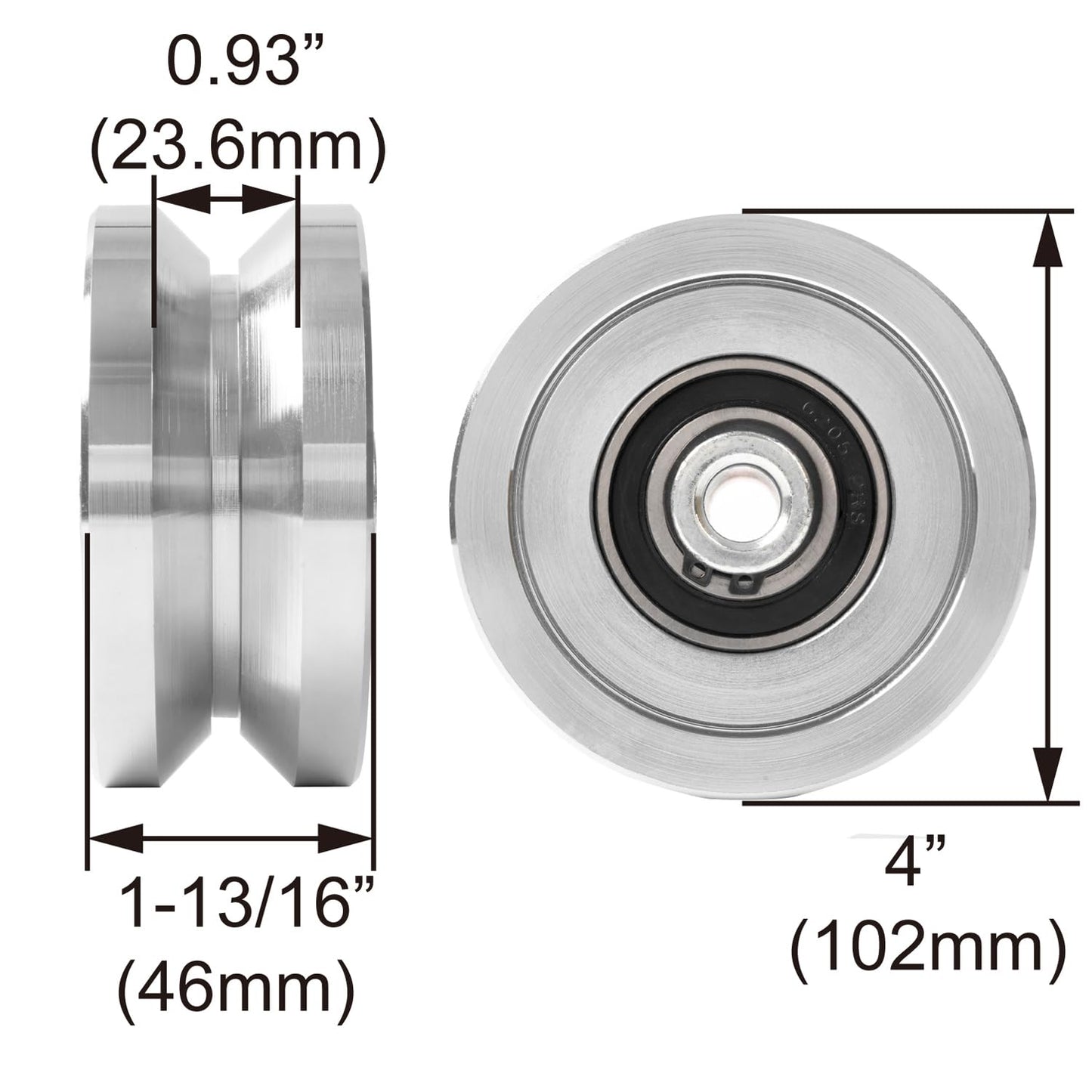 4" Heavy Duty V-Groove Wheel with Dual Bearing Bracket for Sliding Gates up to 3000lbs - Bolted External Mount, Solid Steel, Inverted V-Shape Track - No Welding Needed