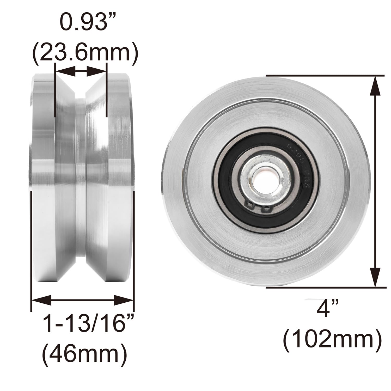 4" Heavy Duty V-Groove Wheel with Dual Bearing Bracket for Sliding Gates up to 3000lbs - Bolted External Mount, Solid Steel, Inverted V-Shape Track - No Welding Needed