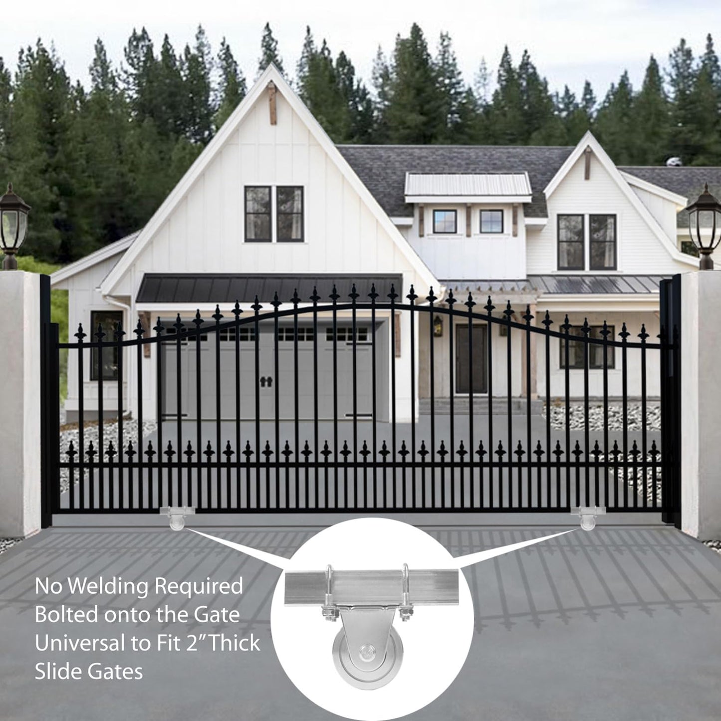 4" Heavy Duty V-Groove Wheel with Dual Bearing Bracket for Sliding Gates up to 3000lbs - Bolted External Mount, Solid Steel, Inverted V-Shape Track - No Welding Needed