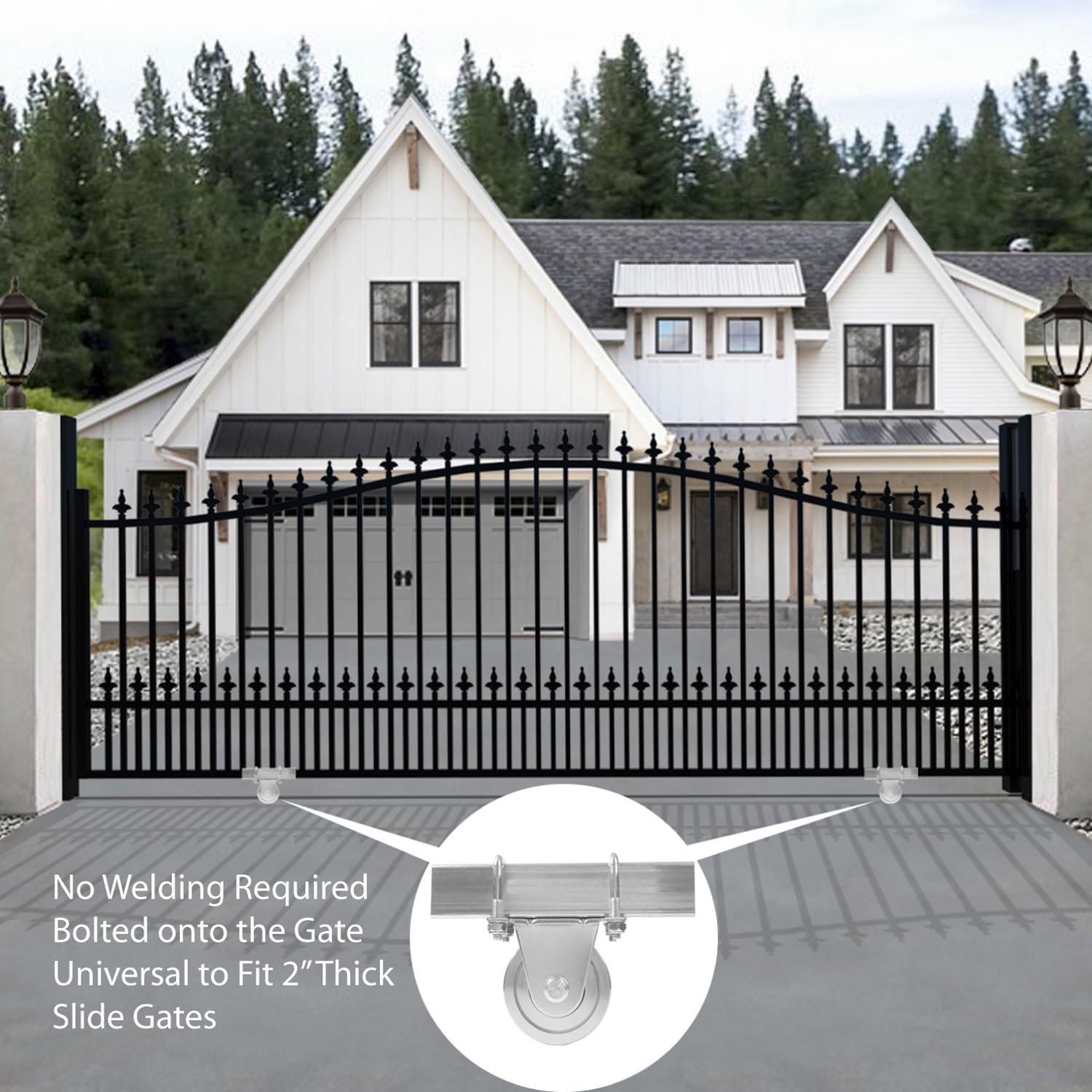 4" Heavy Duty V-Groove Wheel with Dual Bearing Bracket for Sliding Gates up to 3000lbs - Bolted External Mount, Solid Steel, Inverted V-Shape Track - No Welding Needed