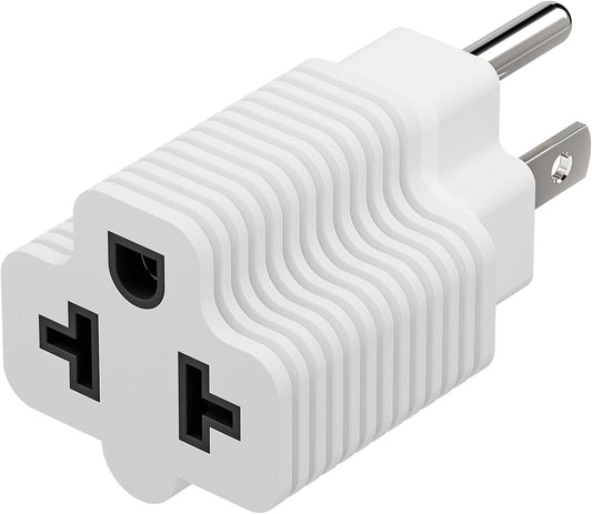 4-in-1 15 Amp Household AC Plug to 20 Amp T Blade Adapter, White - 15A 125V to 20A 250V Adapter