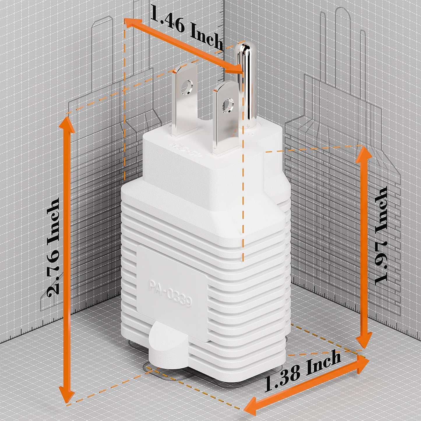 4-in-1 15 Amp Household AC Plug to 20 Amp T Blade Adapter, White - 15A 125V to 20A 250V Adapter