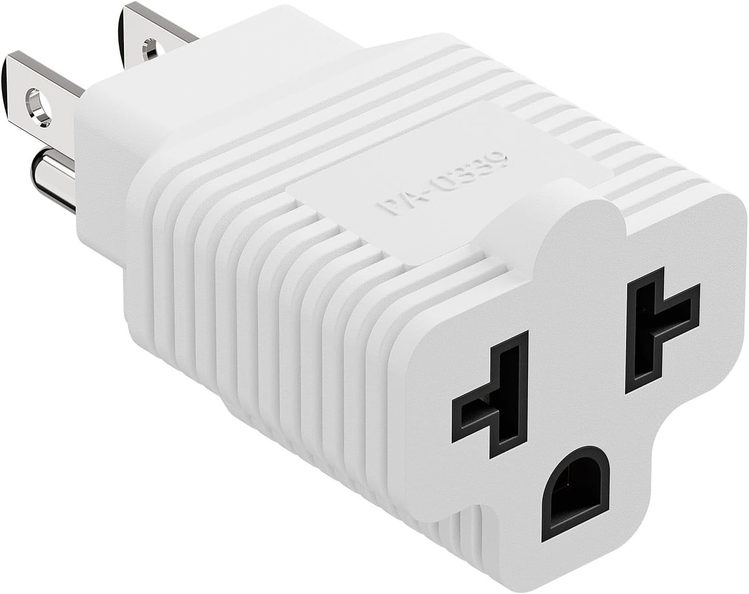 4-in-1 15 Amp Household AC Plug to 20 Amp T Blade Adapter, White - 15A 125V to 20A 250V Adapter