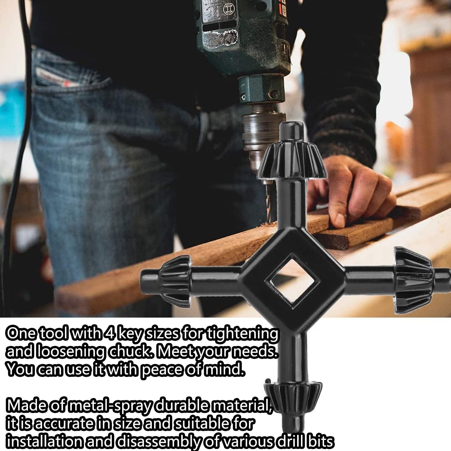 4-in-1 Chuck Key Drill Wrench for Impact Driver and Hand Drills - Universal Tightening Tool