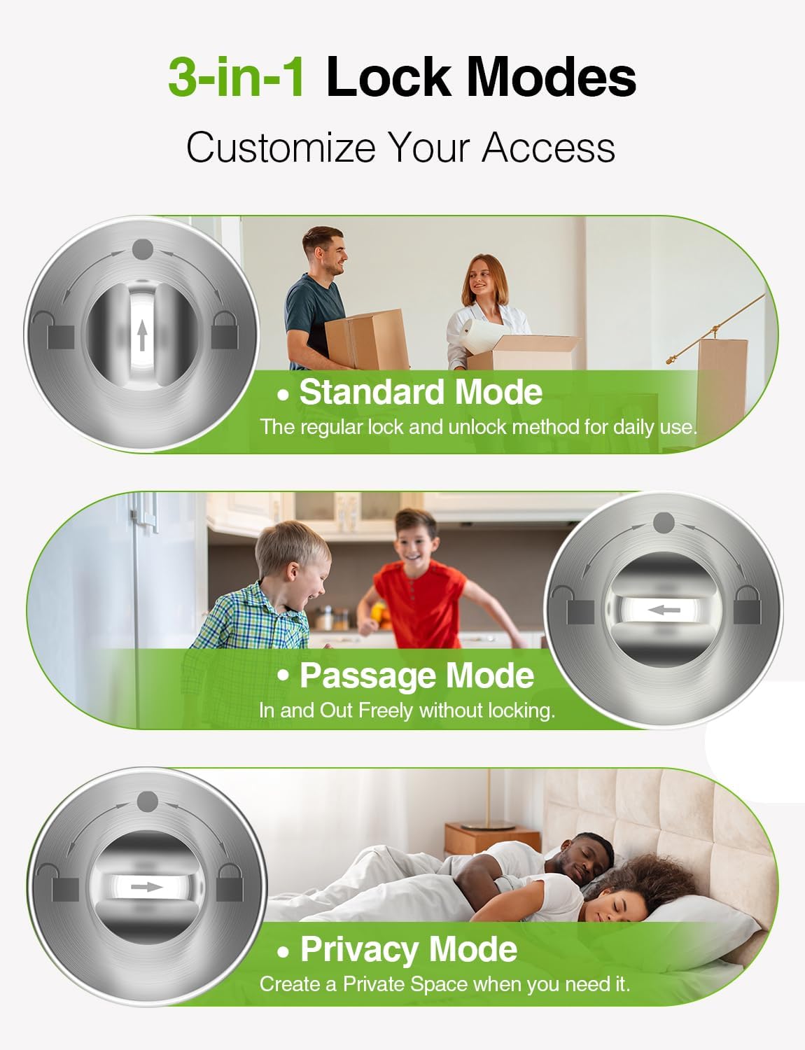 4-in-1 Smart Door Knob Fingerprint Lock with Keypad & App Control - Keyless Entry for Room, Garage, Office - Silver