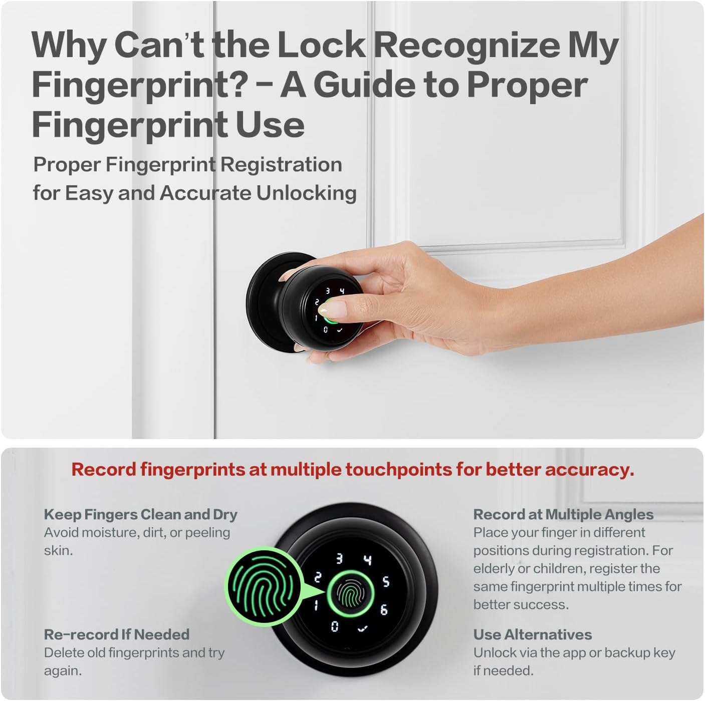 4-in-1 Smart Door Knob with Fingerprint & APP Control, Keyless Entry, Auto Lock - Ideal for Bedrooms, Garage, Apartments & Offices
