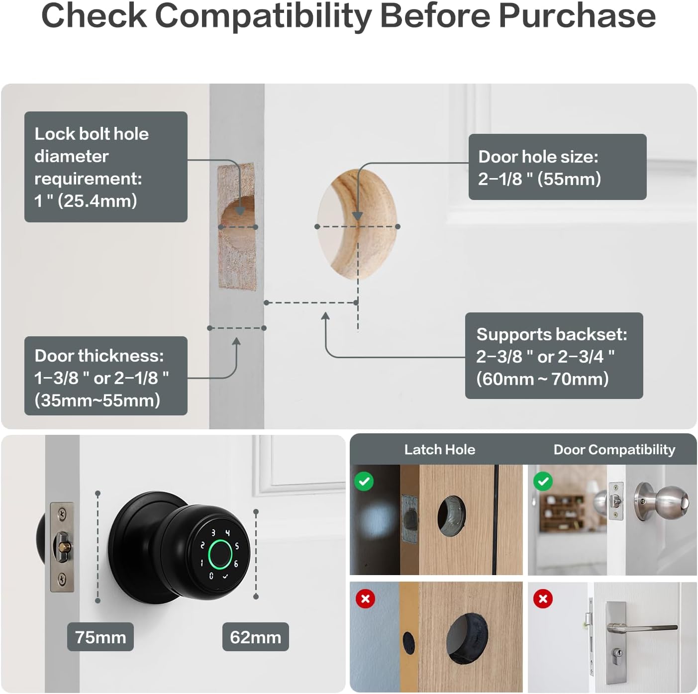 4-in-1 Smart Door Knob with Fingerprint & APP Control, Keyless Entry, Auto Lock - Ideal for Bedrooms, Garage, Apartments & Offices