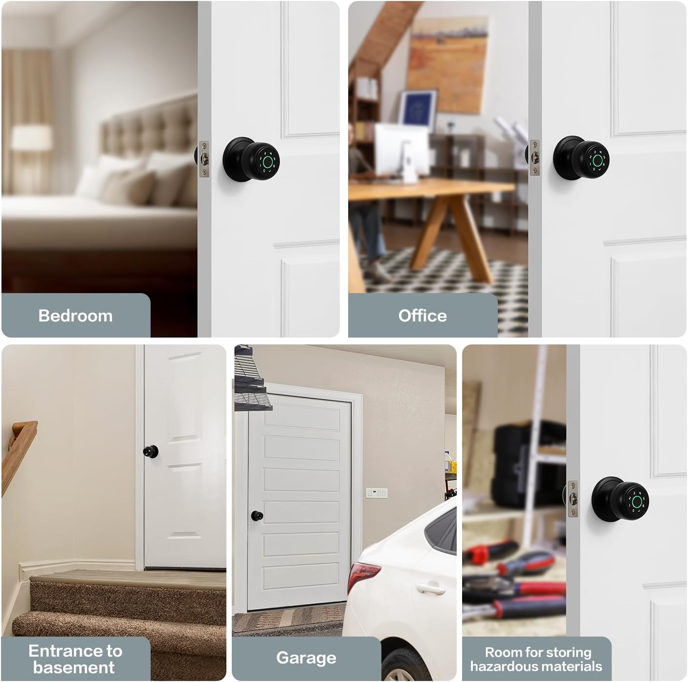 4-in-1 Smart Door Knob with Fingerprint & APP Control, Keyless Entry, Auto Lock - Ideal for Bedrooms, Garage, Apartments & Offices