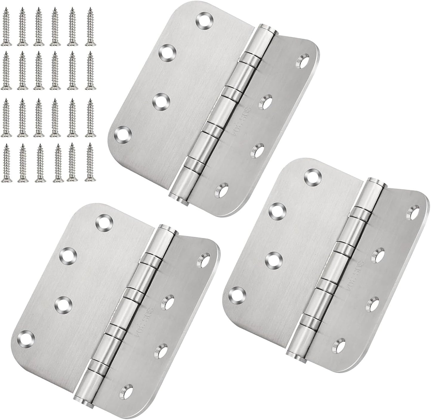 4 Inch Ball Bearing 304 Stainless Steel Door Hinges for Left & Right Doors - Interior & Exterior Hinges with 5/8" Radius Corners - 4'' X 4