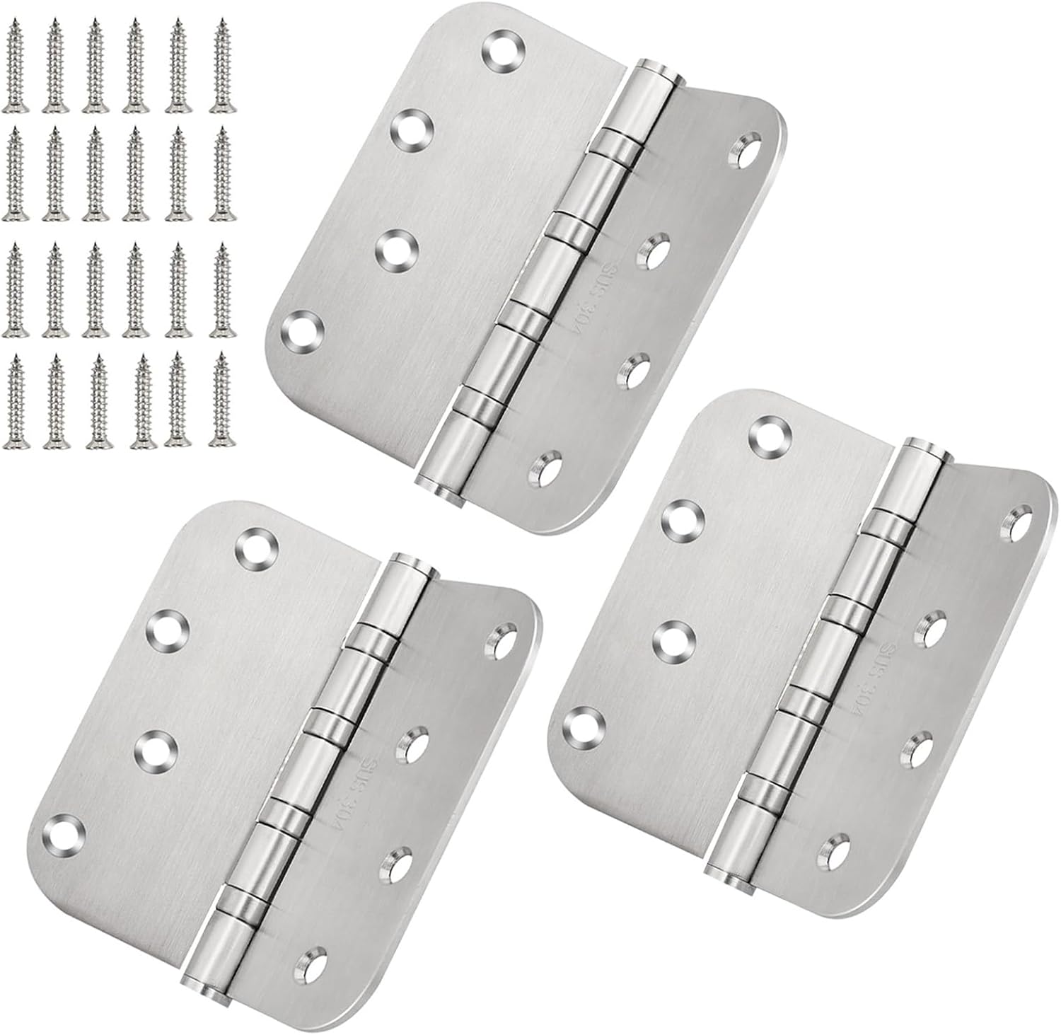 4 Inch Ball Bearing 304 Stainless Steel Door Hinges for Left & Right Doors - Interior & Exterior Hinges with 5/8" Radius Corners - 4'' X 4