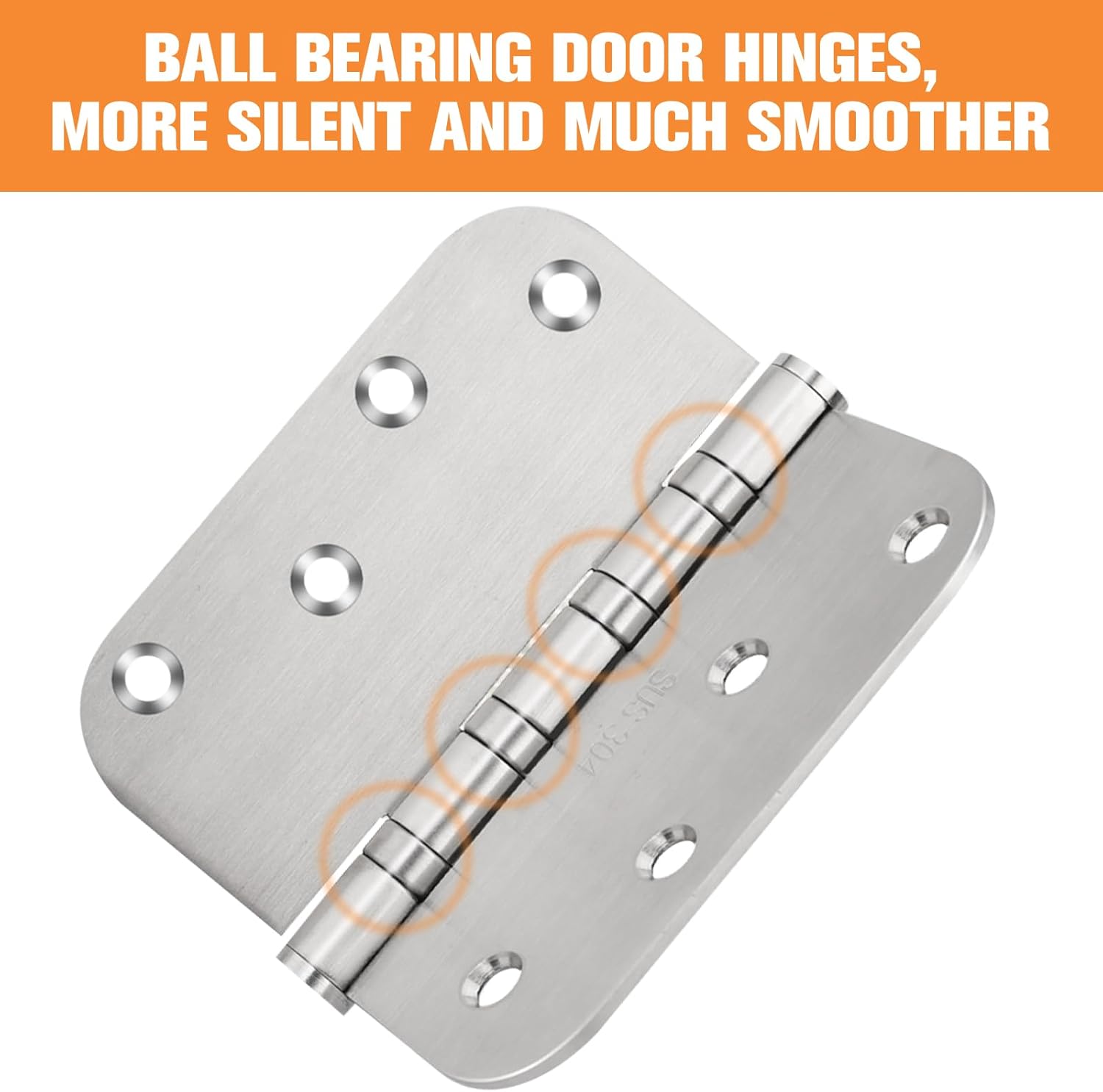 4 Inch Ball Bearing 304 Stainless Steel Door Hinges for Left & Right Doors - Interior & Exterior Hinges with 5/8" Radius Corners - 4'' X 4
