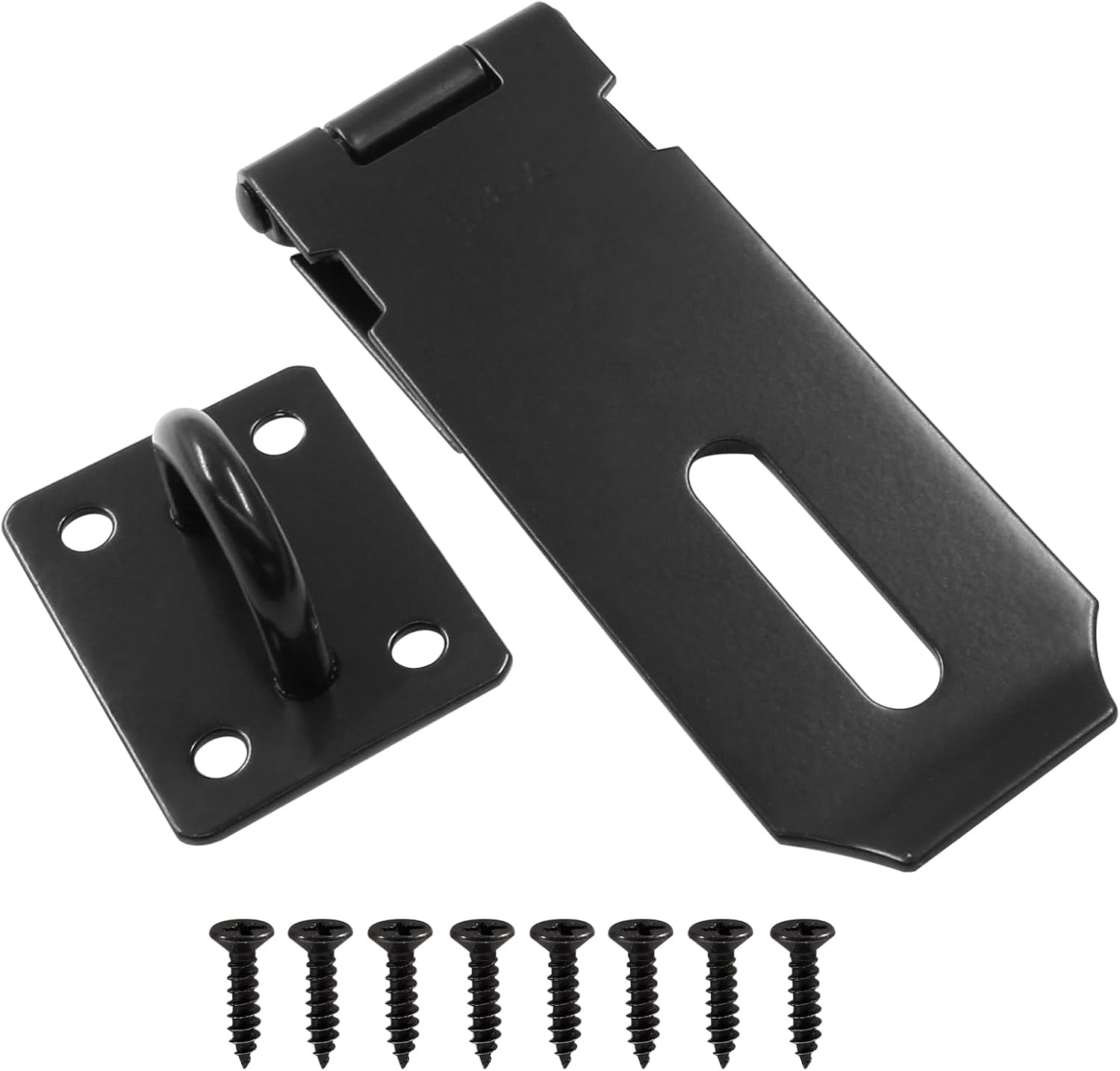 4 Inch Black Stainless Steel Security Hasp Latch Lock with Screws for Cabinets, Chests, Doors, Pet Cages