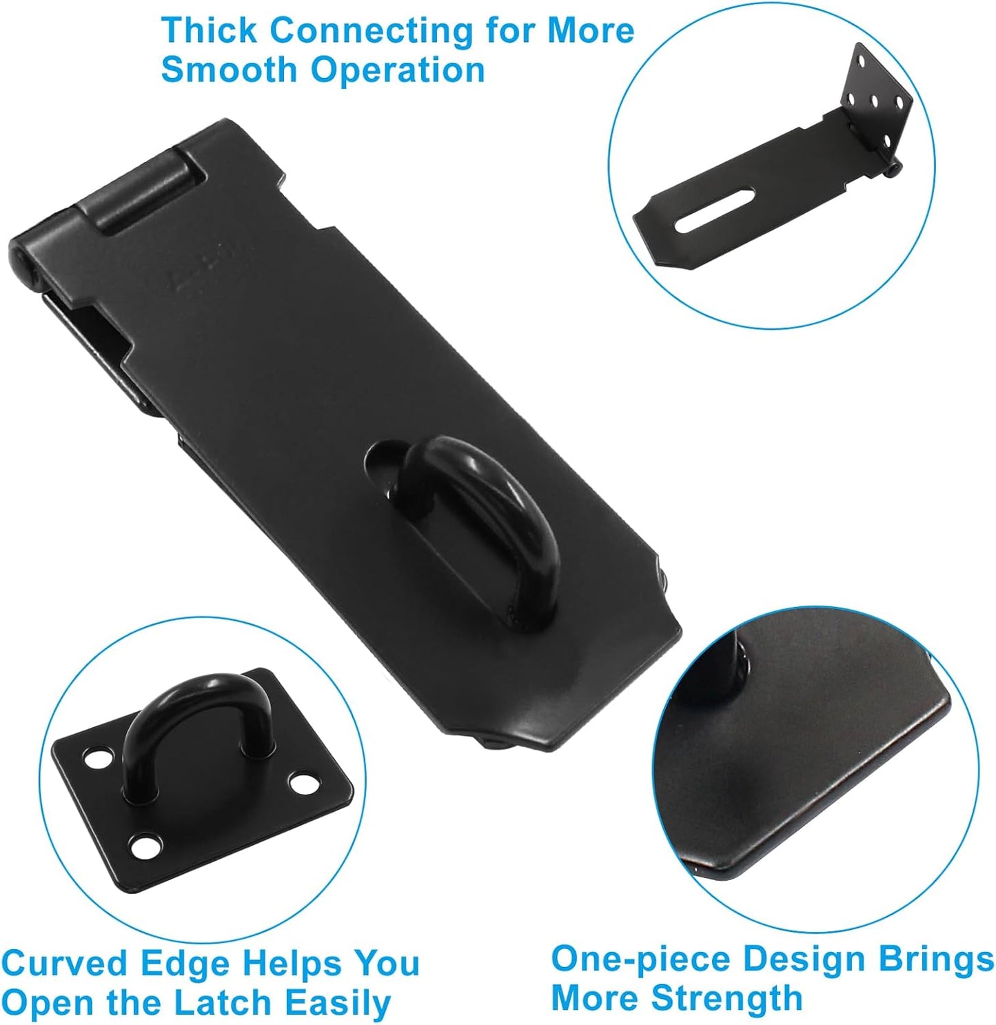 4 Inch Black Stainless Steel Security Hasp Latch Lock with Screws for Cabinets, Chests, Doors, Pet Cages