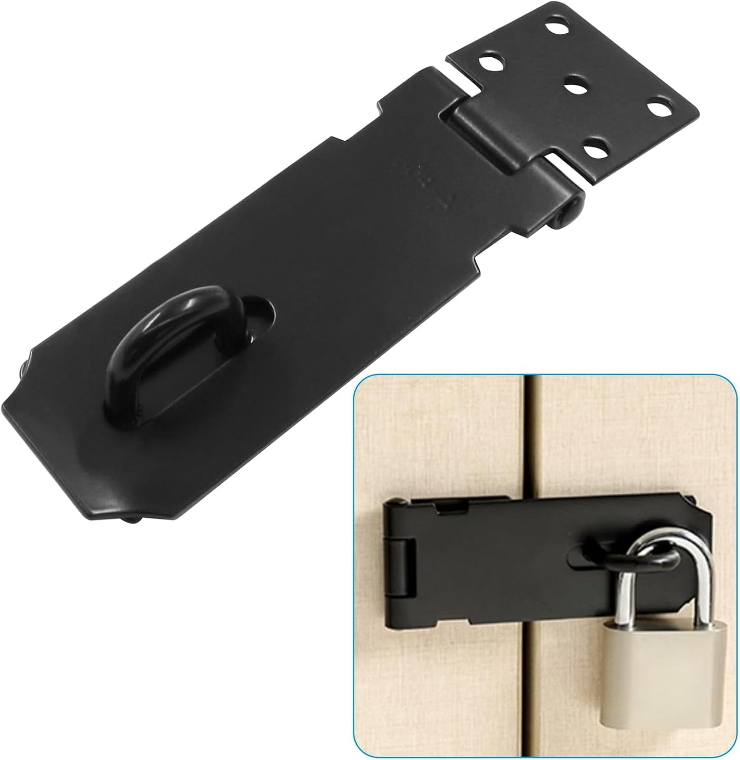 4 Inch Black Stainless Steel Security Hasp Latch Lock with Screws for Cabinets, Chests, Doors, Pet Cages