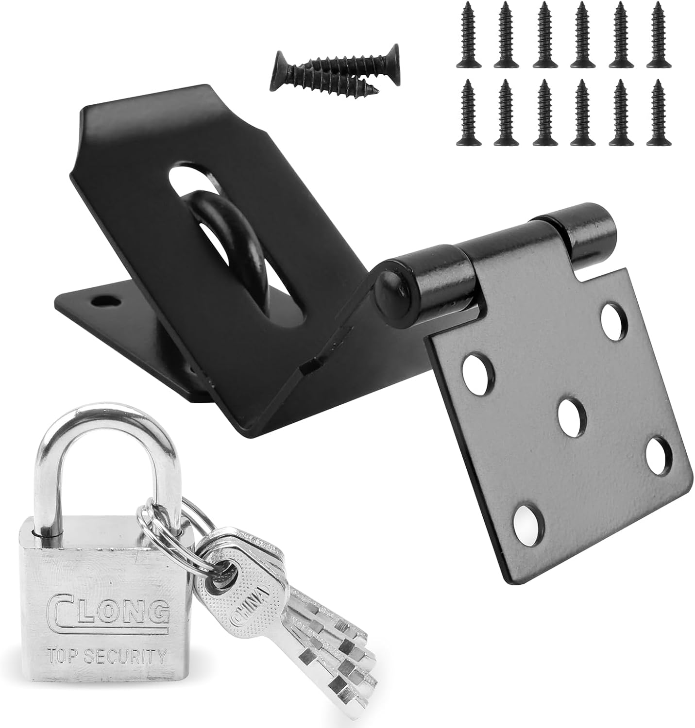 4 Inch Stainless Steel Door Lock Latch Padlock Hasp Set with Screws - Security Right Angle Padlock Hasp Locking Latch for Shed/Gate/Storage - Black