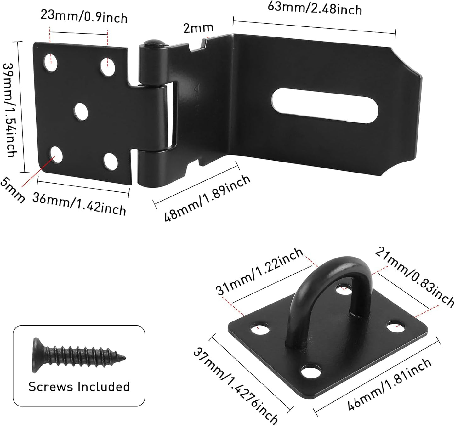 4 Inch Stainless Steel Door Lock Latch Padlock Hasp Set with Screws - Security Right Angle Padlock Hasp Locking Latch for Shed/Gate/Storage - Black