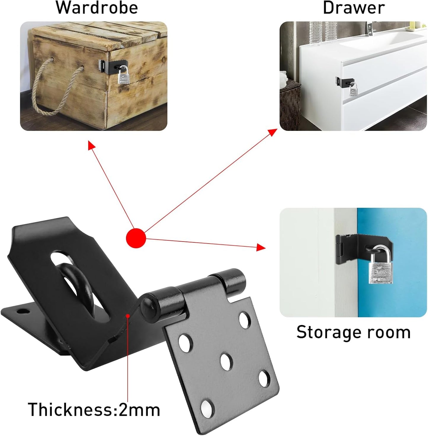 4 Inch Stainless Steel Door Lock Latch Padlock Hasp Set with Screws - Security Right Angle Padlock Hasp Locking Latch for Shed/Gate/Storage - Black