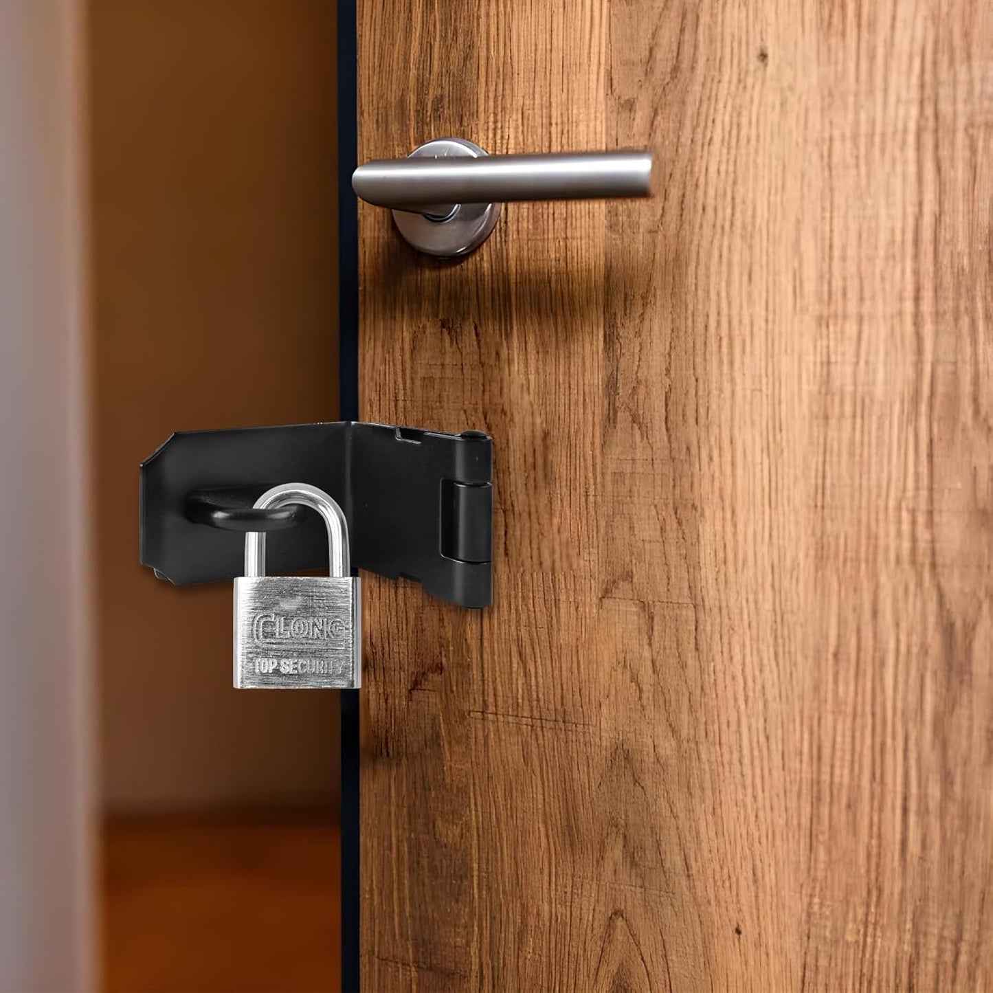 4 Inch Stainless Steel Door Lock Latch Padlock Hasp Set with Screws - Security Right Angle Padlock Hasp Locking Latch for Shed/Gate/Storage - Black